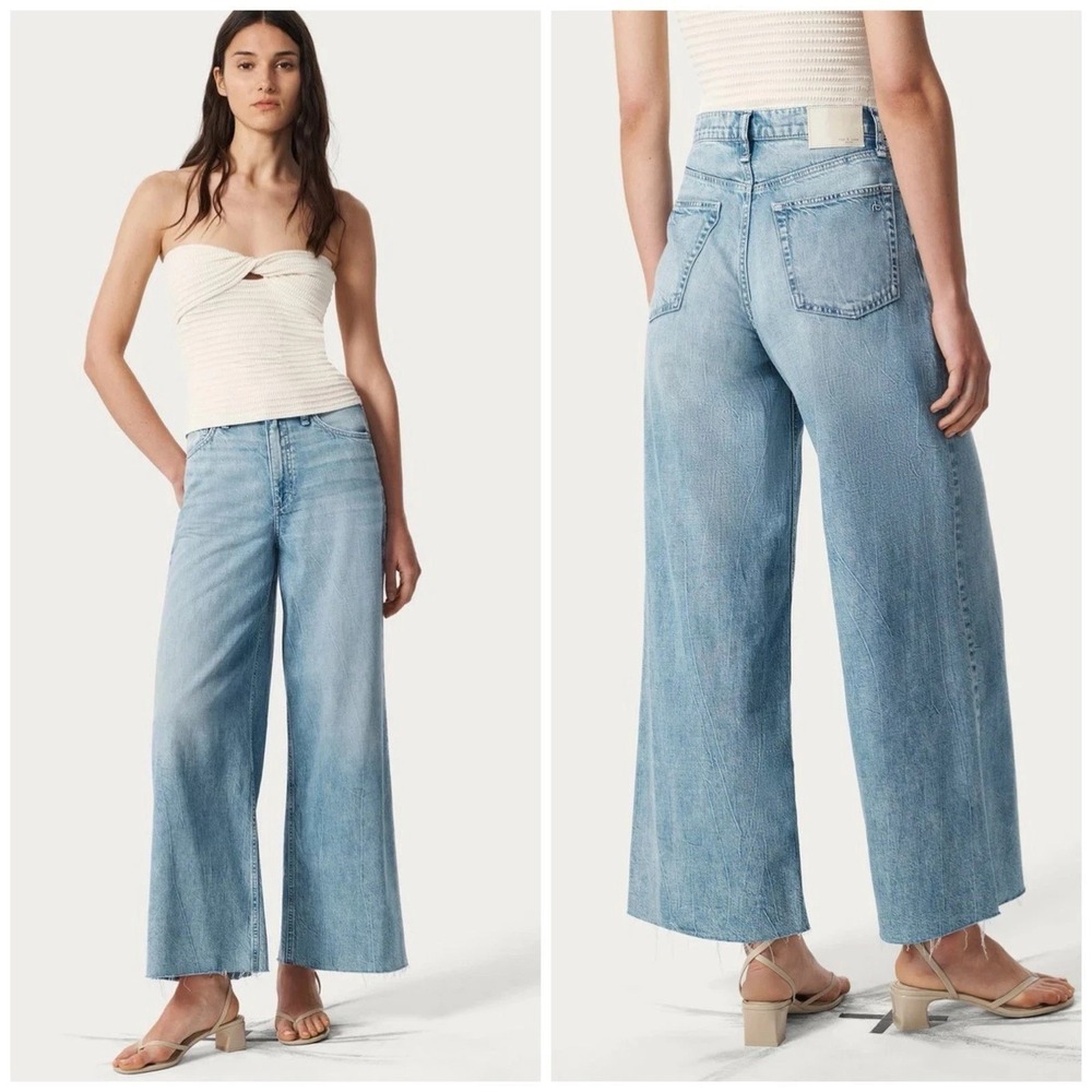 Rag & Bone The Featherweight Sofie High Rise Ankle Wide Leg Jeans Womens 25 Mira